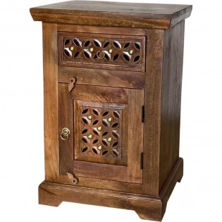 Ethnic bedside table in solid wood with carvings