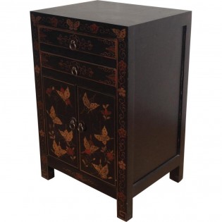 Red Chinese bedside table with paintings