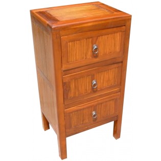 High 3-drawers bedside table in teak and bamboo