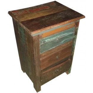 colored reclaimed wooden bedside table from India