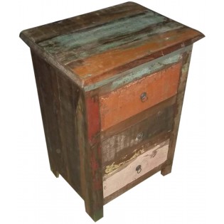 Bedside table in colored recycled wood from India