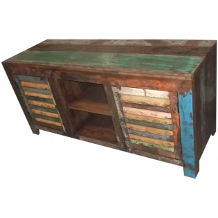 TV cabinet with colored recovered wood