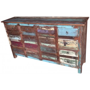 Cupboard with colored recovered wooden drawers