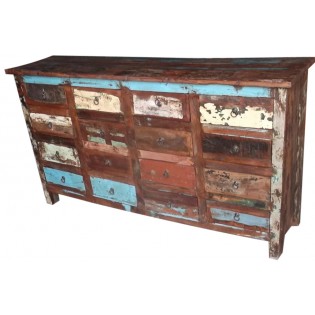 Sideboard with colored recycled wooden drawers