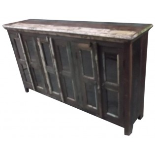 Indian sideboard with glazed doors in colored recovered wood