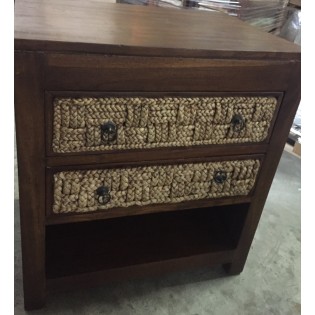 water hyacinth and teak bedside table with shelf and 2 drawers