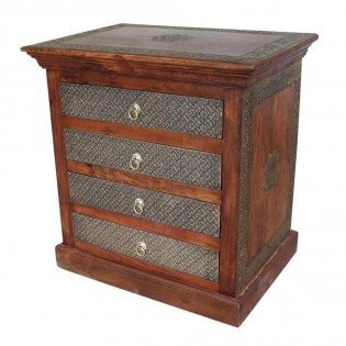 1-drawer and 1-door bedside table with brass finishing from India