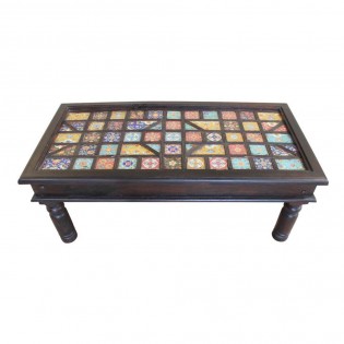 Ethnic low-rise table with ceramic from India