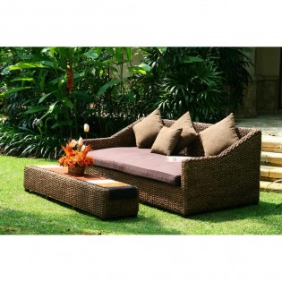 Outdoor sofa and table with cushions