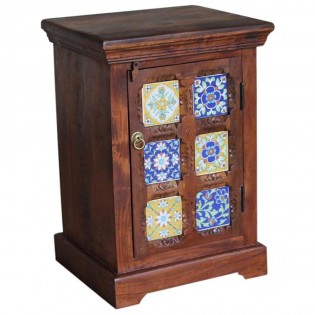 Indian bedside table with ceramic