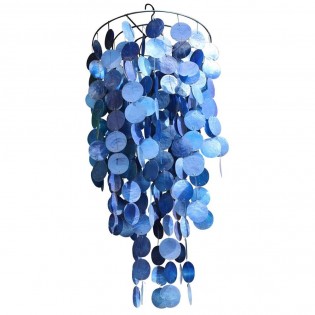 Ethnic chandelier in light blue mother of pearl