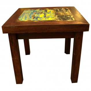 Coffee table in recycled wood multicolored