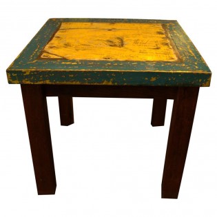 Coffee table in recycled teak wood yellow light blue