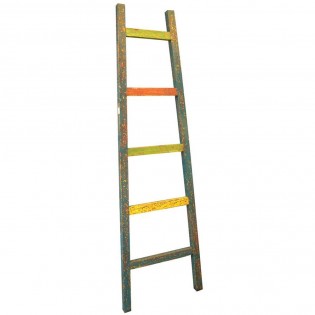 Towel-holder ladder in teak recycled wood light blue color