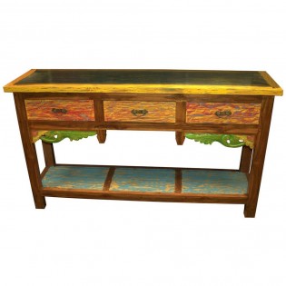 Console in recycled teak multicolored