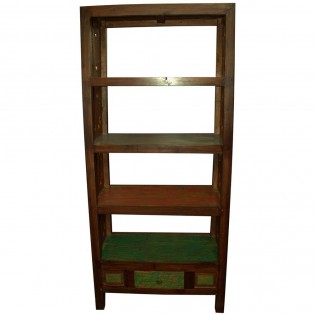 Open carved bookcase in recycled teak