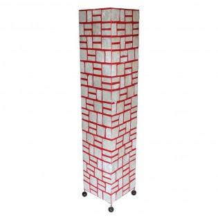 Ethnic floor lamp in white mother of pearl and red background