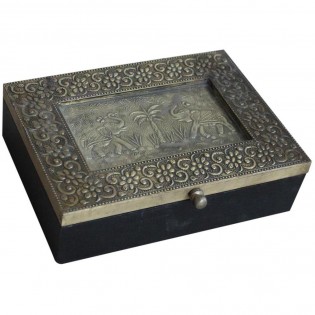 Jewelry box with carved brass