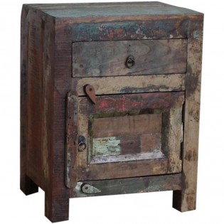 Bedside table in reclaimed wood multicolored