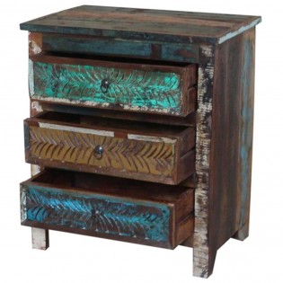 Bedside ethnic carved recovery and three drawers