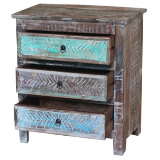 Bedside table in reclaimed wood carved