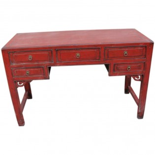 Chinese red lacquered desk with drawers