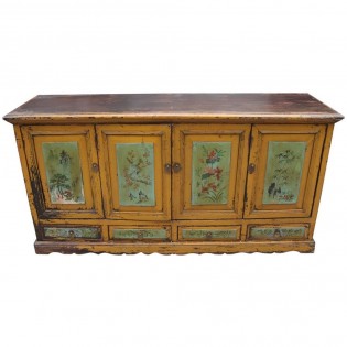 Chinese sideboard with four doors yellow base