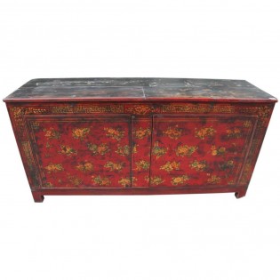 Mongolian sideboard with decorative flowers