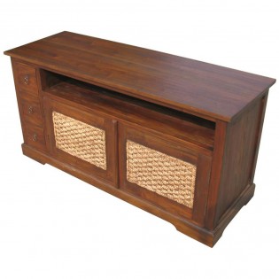 Tv stand in wood with natural fiber panels
