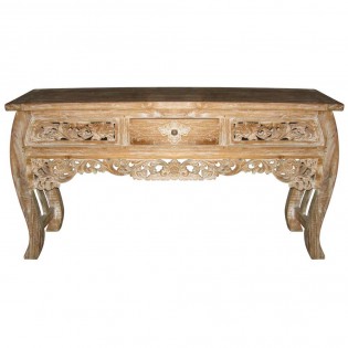 ethnic console in hand-carved teak pickled