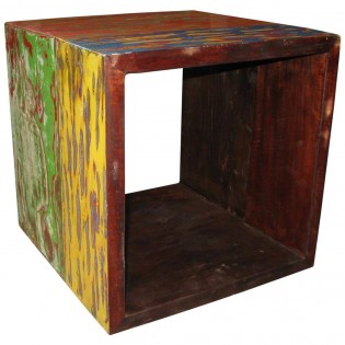 colored cube form in reclaimed wood
