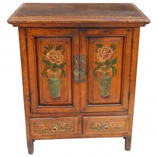 Chinese sideboard with floral paintings based orange
