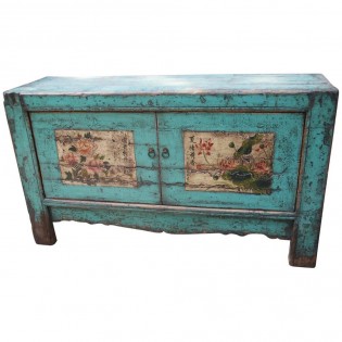 Ancient Chinese sideboard painted in light blue base