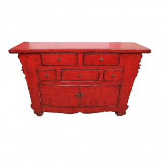 Chinois laque rouge commode