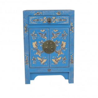 Table de chevet chinoise avec des peintures de base bleu clair