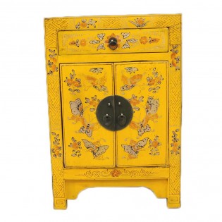 Table de chevet chinoise avec des peintures de base jaunes