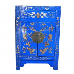 Table de chevet chinoise bleue avec des decorations