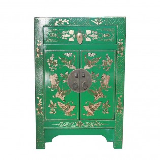 Table de chevet chinoise verte avec des decorations