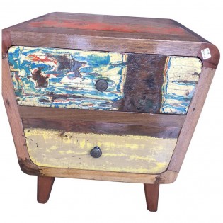 Table de chevet coloree en bois recycle