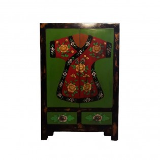 Cabinet chinois peint base kimono vert