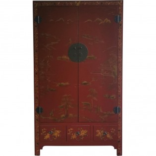 Cabinet chinois rouge avec des peintures
