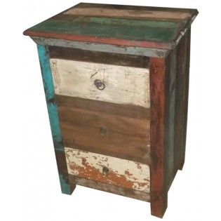 Table de chevet coloree avec du bois recycle de l Inde