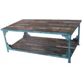 Table d appoint  en bois recycle et fer