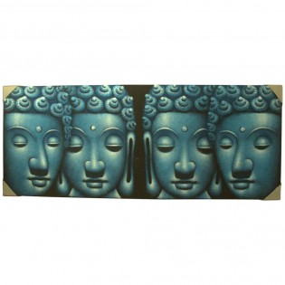Tableau ethnique quatre Bouddha sur toile base bleue