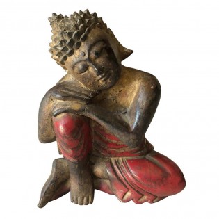Statua Buddha in legno colore rosso