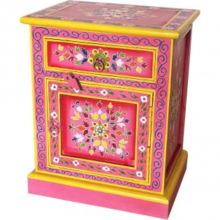 Comodino indiano dipinto base rosa