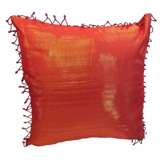 Cuscino etnico lucido arancio con bordo di perline