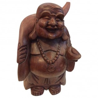 Buddha sorridente in legno scolpito a mano