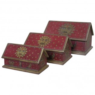 Set di tre scatoline colorate indiane