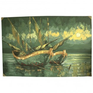 Quadro paesaggio con barche ad olio su tela